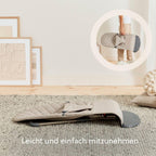 Babywippe Bliss aus gewebtem Stoff mit klassischer Steppung in Sandgrau