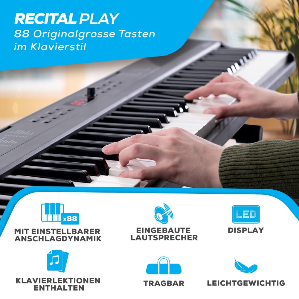 Recital Play 88 Tasten Keyboard Piano Bundle mit vollwertiger Klaviatur ideal für Anfänger und Musikunterricht