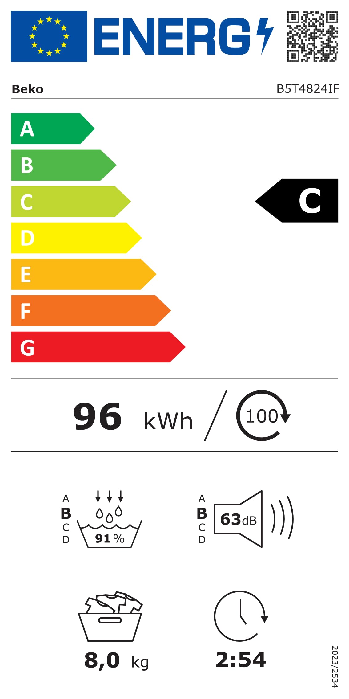 Wärmepumpentrockner B5T4824IF, 8 kg, 15 Programme, Dampf, Sensortrocknung, Allergikergeeignet, Energieklasse C