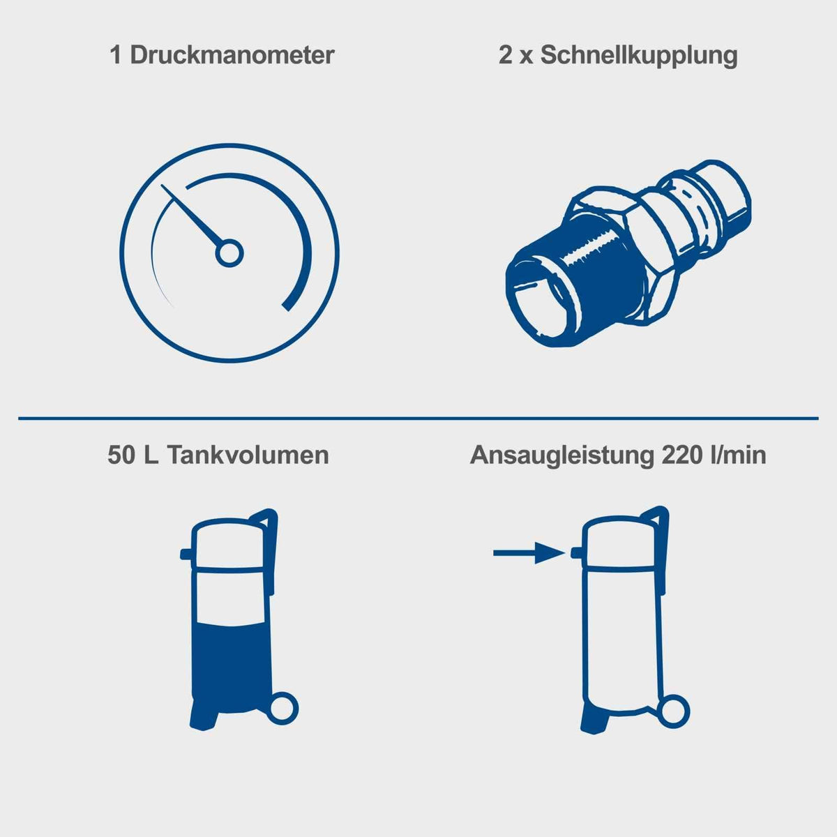 Druckluftkompressor HC51V stehend 50L Kessel 10bar mit Manometer und Sicherheitsventil und Ablassventil