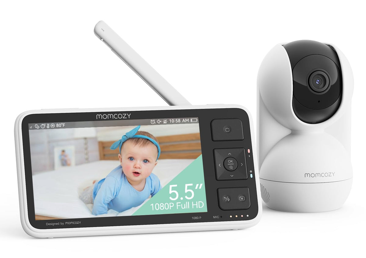 BM03 Babyphone mit Kamera ohne WLAN 5,5 Zoll Monitor mit Nachtsicht, Gegensprechfunktion und Temperaturanzeige