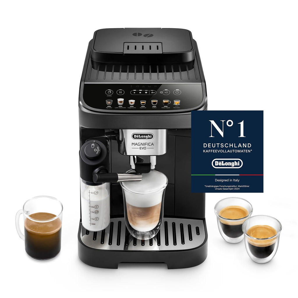 Magnifica Evo Kaffeevollautomat für 7 verschiedene Getränke in Schwarz mit integriertem Mahlwerk