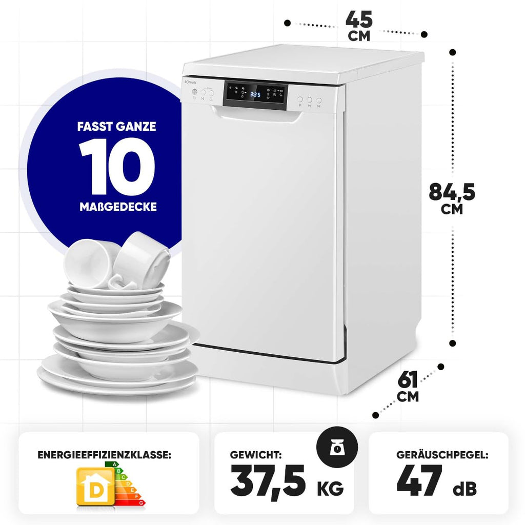 Geschirrspüler 45 cm 10 Maßgedecke Stand oder Unterbau 7 Programme 2 Sprühebenen GSP7418 weiß Energieklasse D