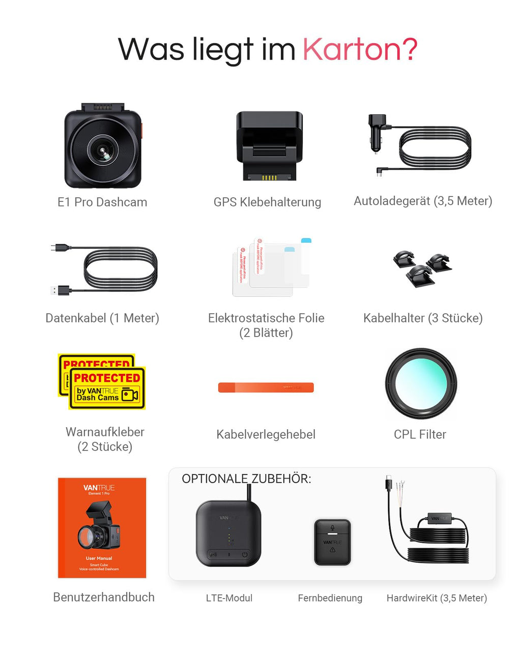 E1 Pro Dashcam mit 4K HDR STARVIS 2 Sensor und CPL Filter für Auto vorne als kompakte Mini Dashcam