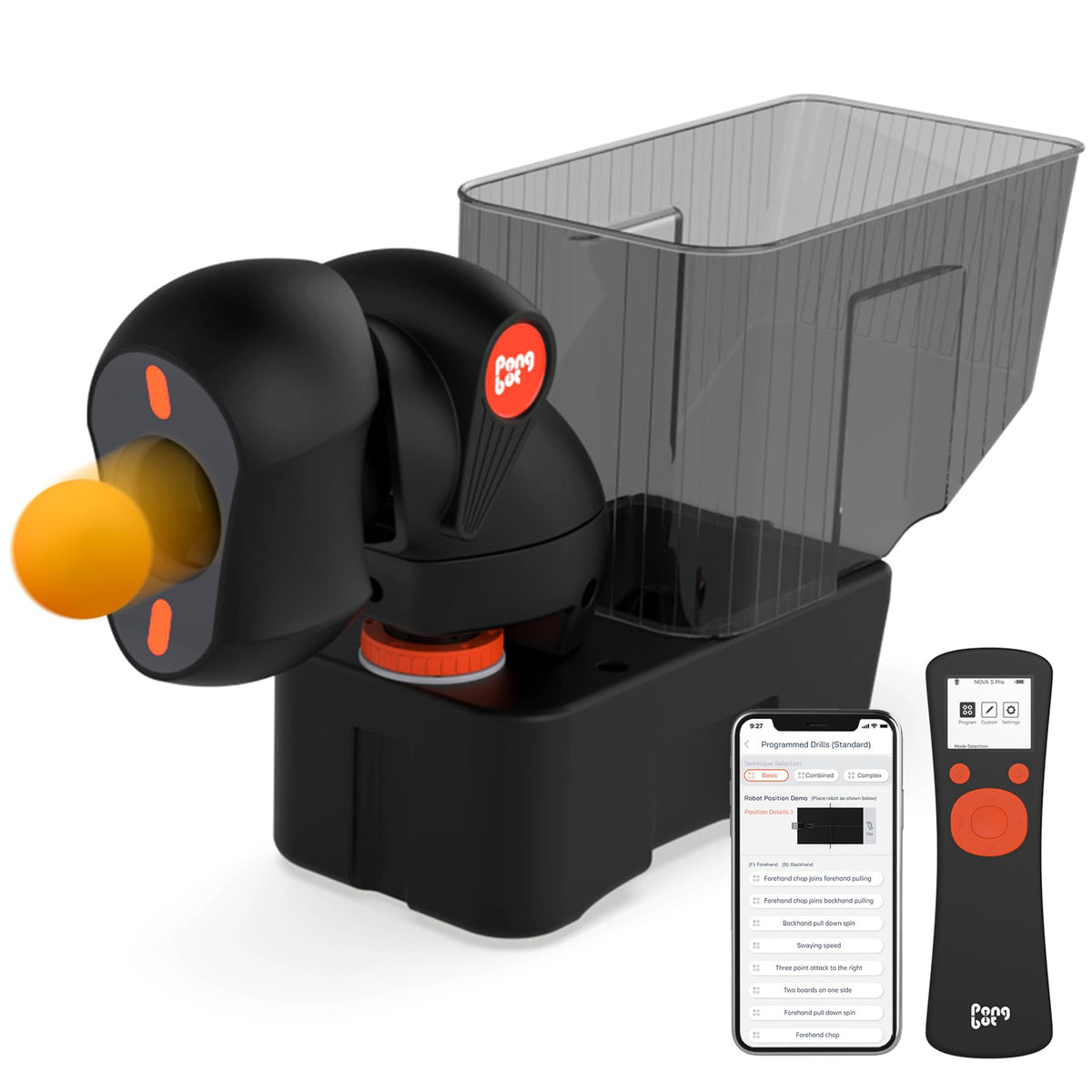 Tischtennisroboter mit App und Fernbedienung, 264 Übungsbohrer variable Geschwindigkeit, Frequenz und Rotation
