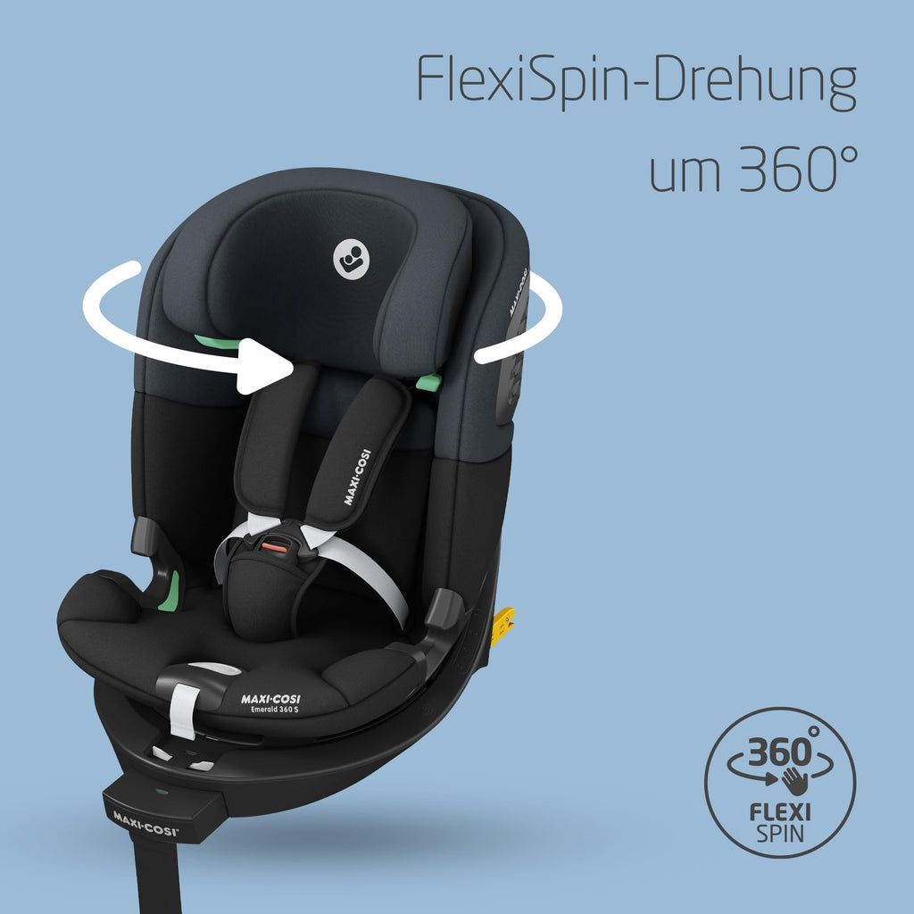 Emerald 360 S i-Size, Autositz 360 Grad drehbar, Auto Kindersitz, FlexiSpin-Drehung, 4 Liegepositionen, Tonal Black