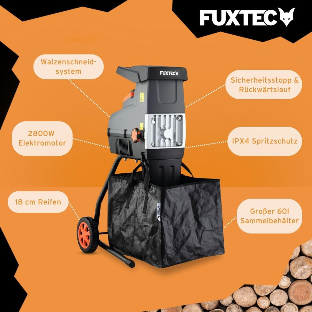 Broyeur de végétaux électrique FX-EGH2800T 2800 W diamètre de coupe de 44 mm pour branches et déchets verts
