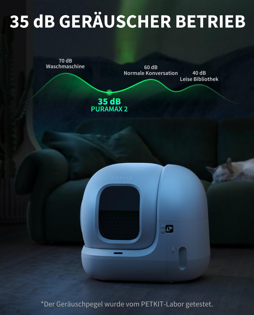 Pura Max 2 selbstreinigende Katzentoilette 76L xSecure Geruchsbeseitigung Appsteuerung für mehrere Katzen
