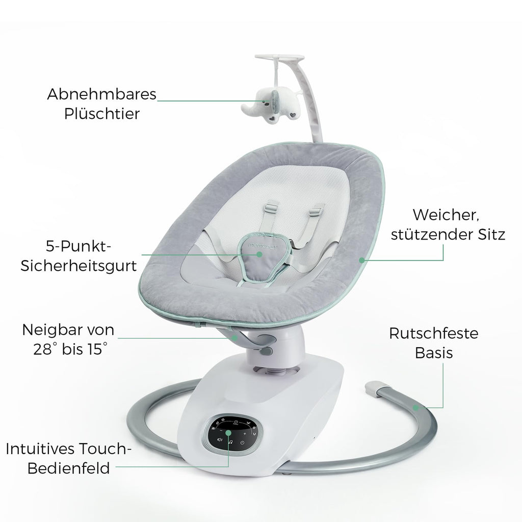 CocoSway elektrische Babywippe 3D Motion 6 Bewegungen 4 Stufen Fernbedienung 8 Wiegenlieder