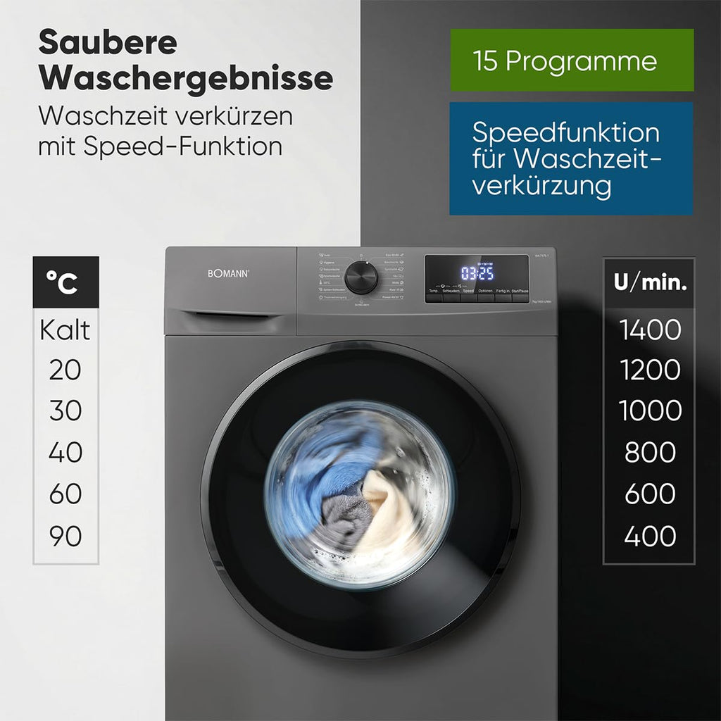Waschmaschine 7kg WA 7175.1 Invertermotor max. 1400 U/min 15 Programme Energieklasse A 10 Jahre Motorgarantie