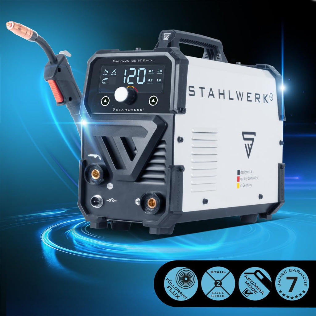 Mini FLUX 120 ST Digital Inverter Schweißgerät für gaslosen Fülldraht Vollausstattung bis 120 A