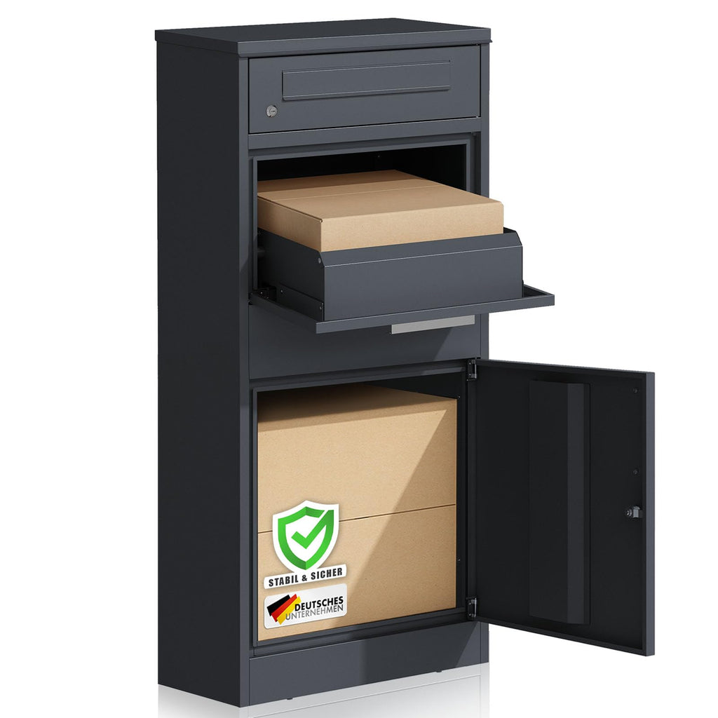 Paketbriefkasten XXL Standbriefkasten mit Paketbox und Zylinderschloss modern rostfrei massiv Postbox Francois