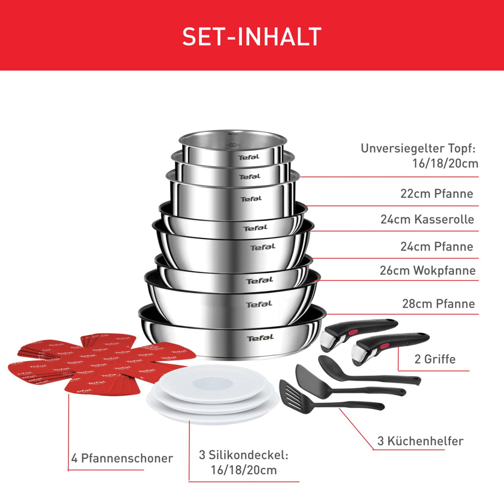 Ingenio Emotion 20 tlg Topf und Pfannenset mit abnehmbarem Griff für alle Herdarten inklusive Induktion