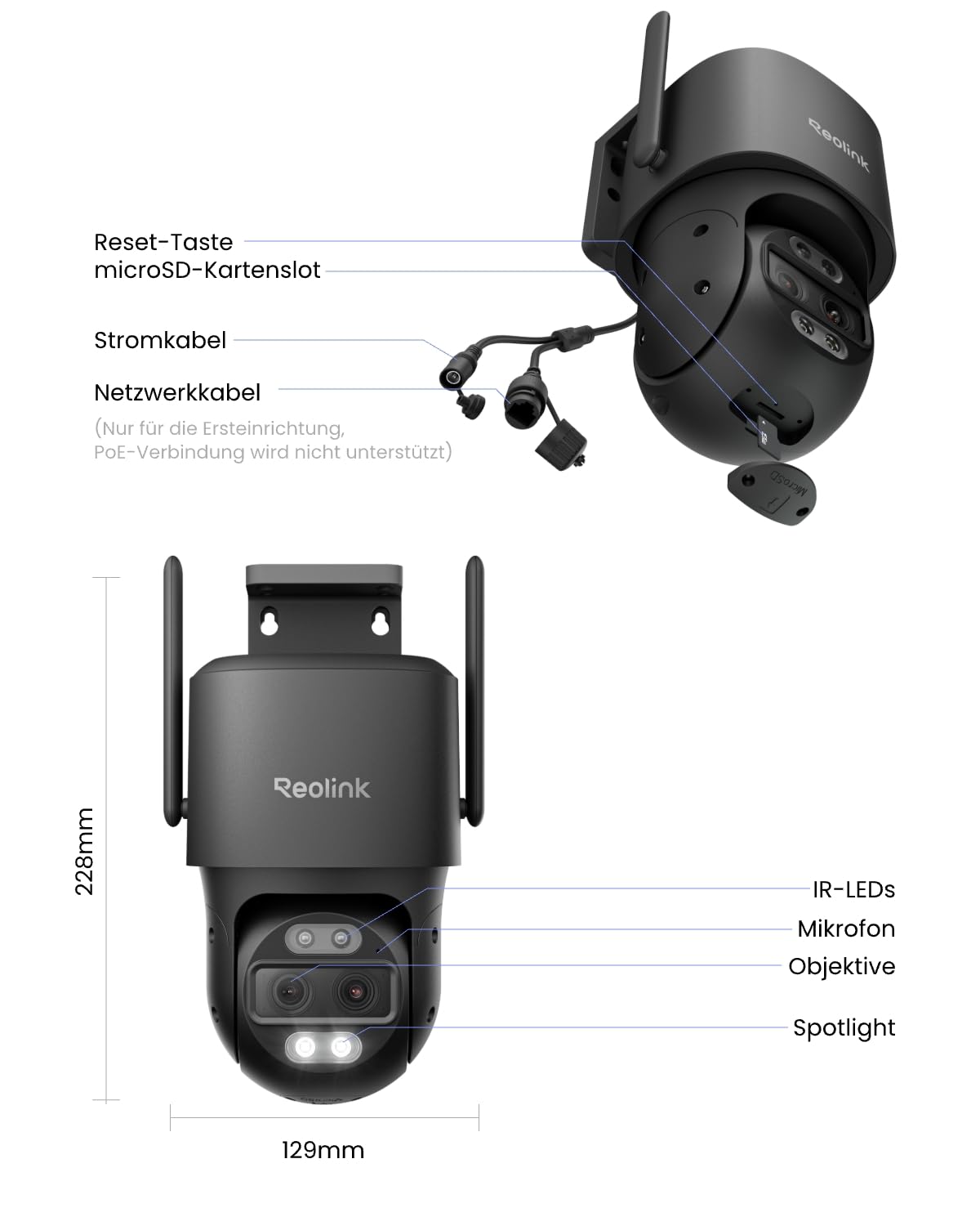 4K Ultra HD WiFi 6 PTZ Überwachungskamera für Außenbereich mit WLAN Auto Tracking und Zoom