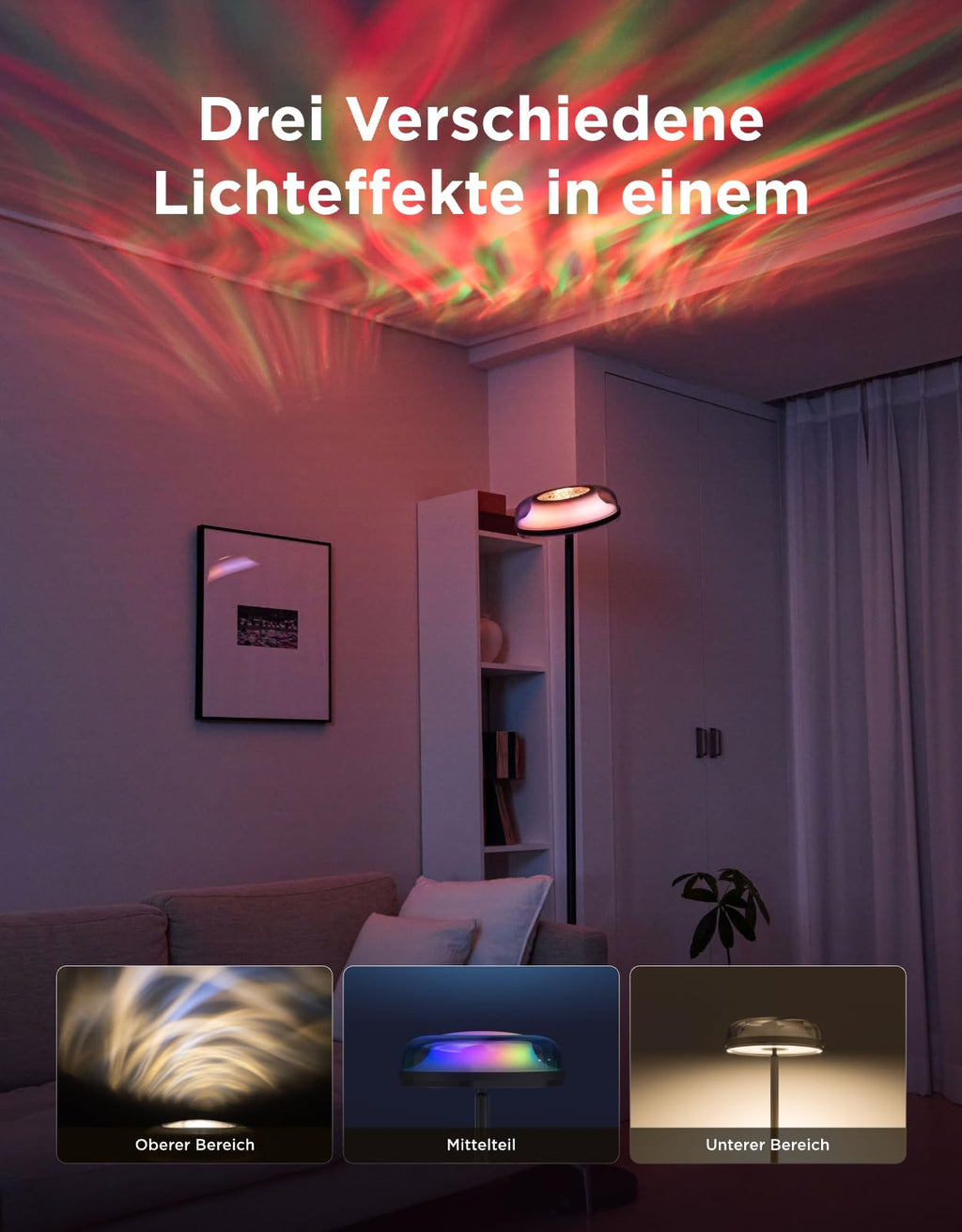 LED Stehlampe Wohnzimmer Deckenfluter Wellenbeleuchtung RGBICWW Stehlampe Energieklasse G