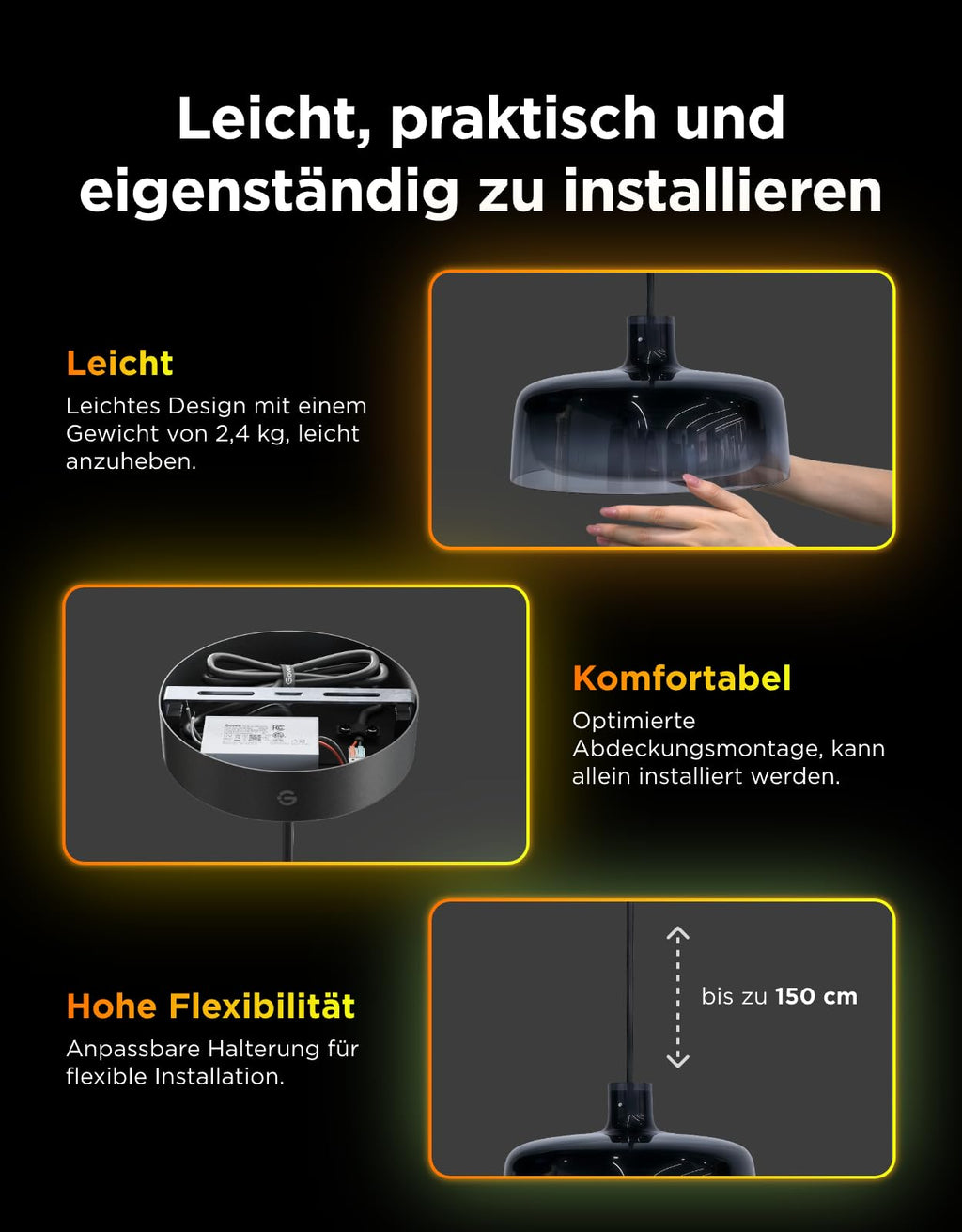 Pendelleuchte mit smarter Segmentierungskontrolle RGBIC und Weißlicht Energieeffizienzklasse G