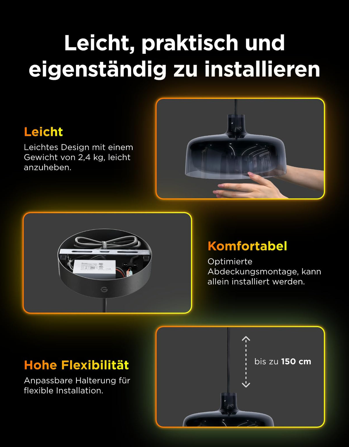 Pendelleuchte mit smarter Segmentierungskontrolle RGBIC und Weißlicht Energieeffizienzklasse G