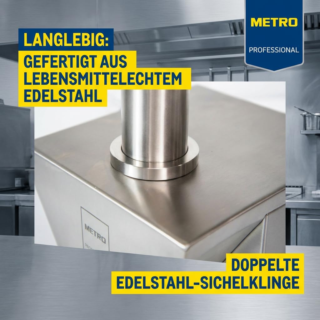 Currywurstschneider GWS1000, Edelstahl, Schnittstärke 5 bis 30 mm, 2 Sichelklingen, 135 W, Sicherheit