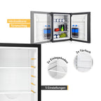 Mini Kühlschrank 40L lautlos, Glasfront, wechselbarer Türanschlag, Innenbeleuchtung, für Camping, Büro, Hotel