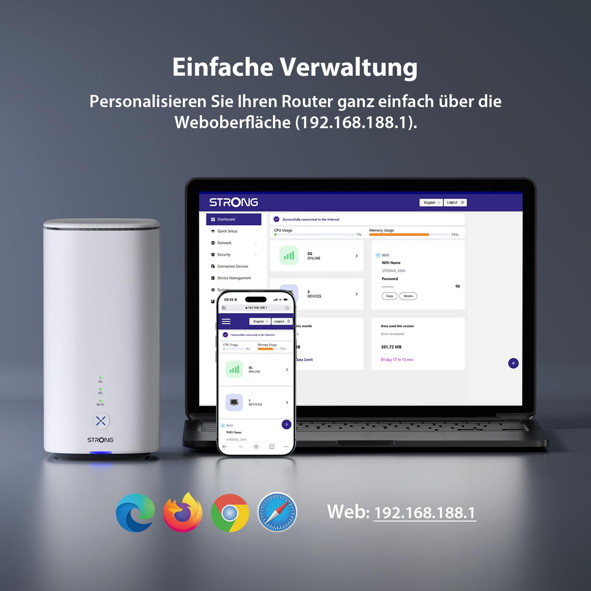 5G Router mit SIM Karte WiFi 7 BE3600 Dual Band bis 3600 Mbit pro Sekunde für zu Hause und unterwegs