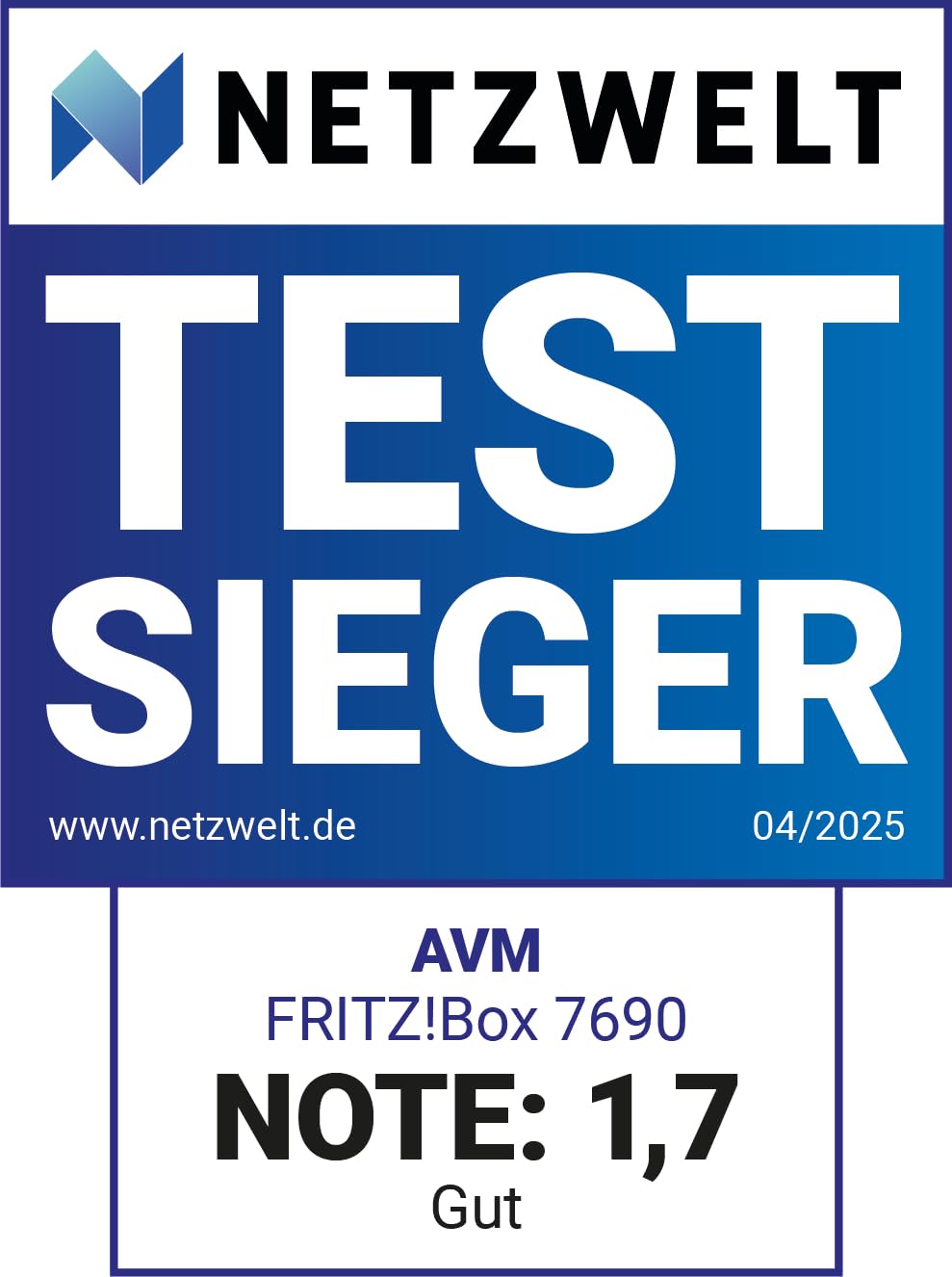 DSL-Router 7690 mit Wi-Fi 7 bis zu 7,1 GBit/s Übertragungsrate, kompatibel mit VDSL/ADSL und WLAN-Mesh