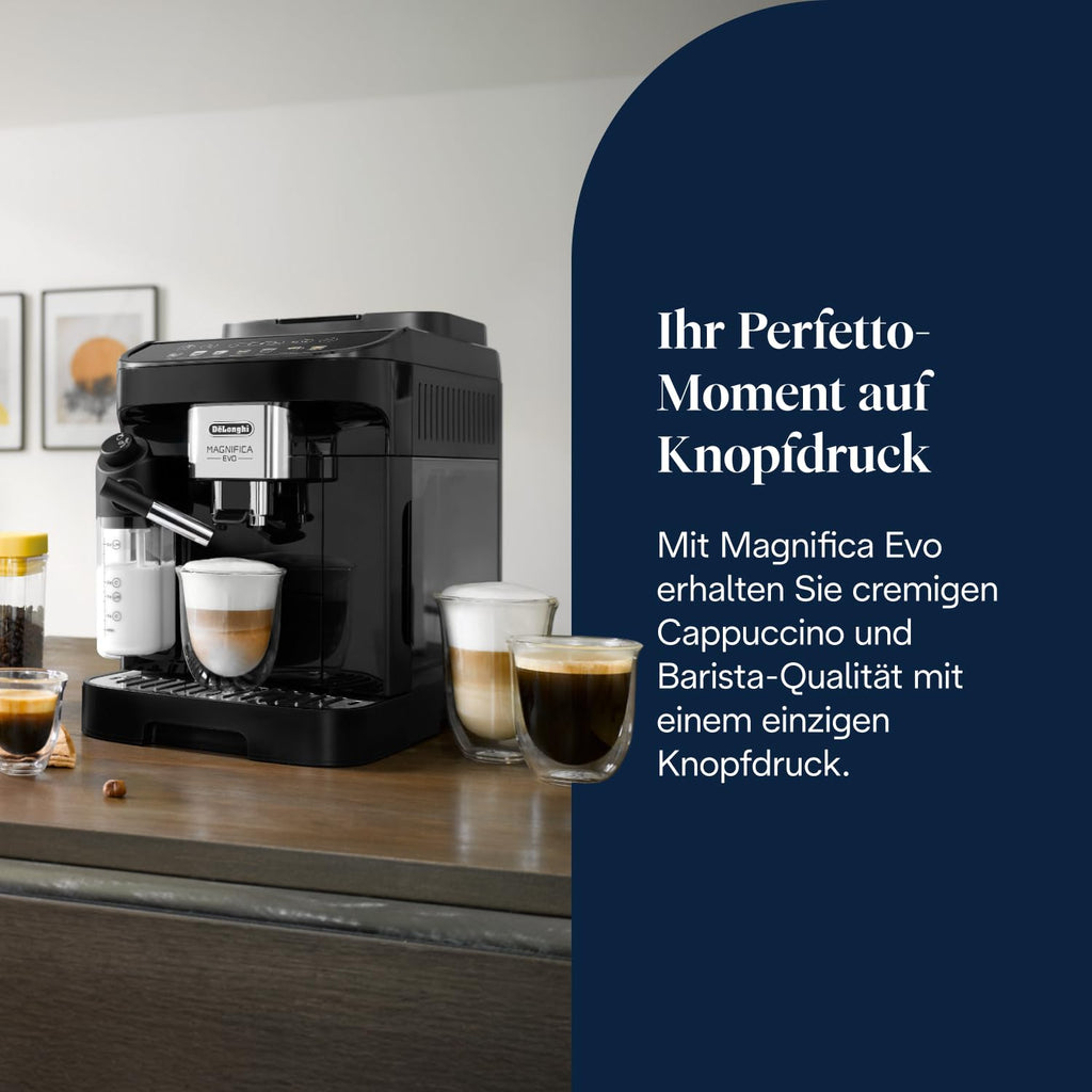 Magnifica Evo Kaffeevollautomat für 7 verschiedene Getränke in Schwarz mit integriertem Mahlwerk