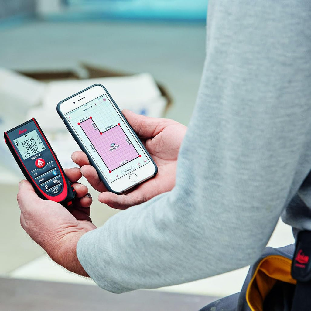 Disto D2 Laserdistanzmesser mit Bluetooth App für Distanz Fläche Volumen mit automatischer Endstückerkennung