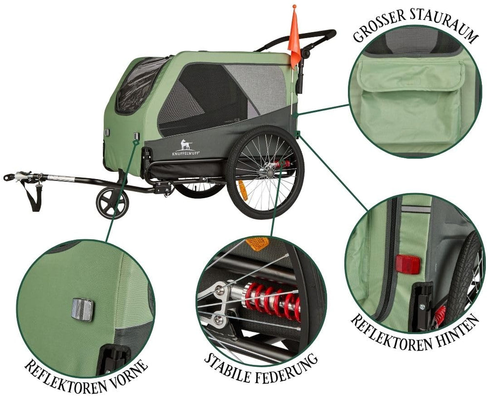 Hundeanhänger Fahrradanhänger Buggy bis 45 kg faltbar leicht stabil mit Sicherheitsleine Reflektoren Cruvado