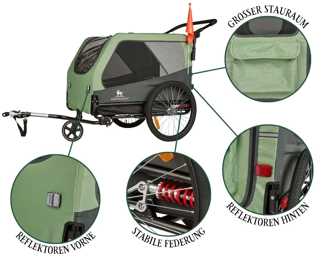 Hundeanhänger Fahrradanhänger Buggy bis 45 kg faltbar leicht stabil mit Sicherheitsleine Reflektoren Cruvado