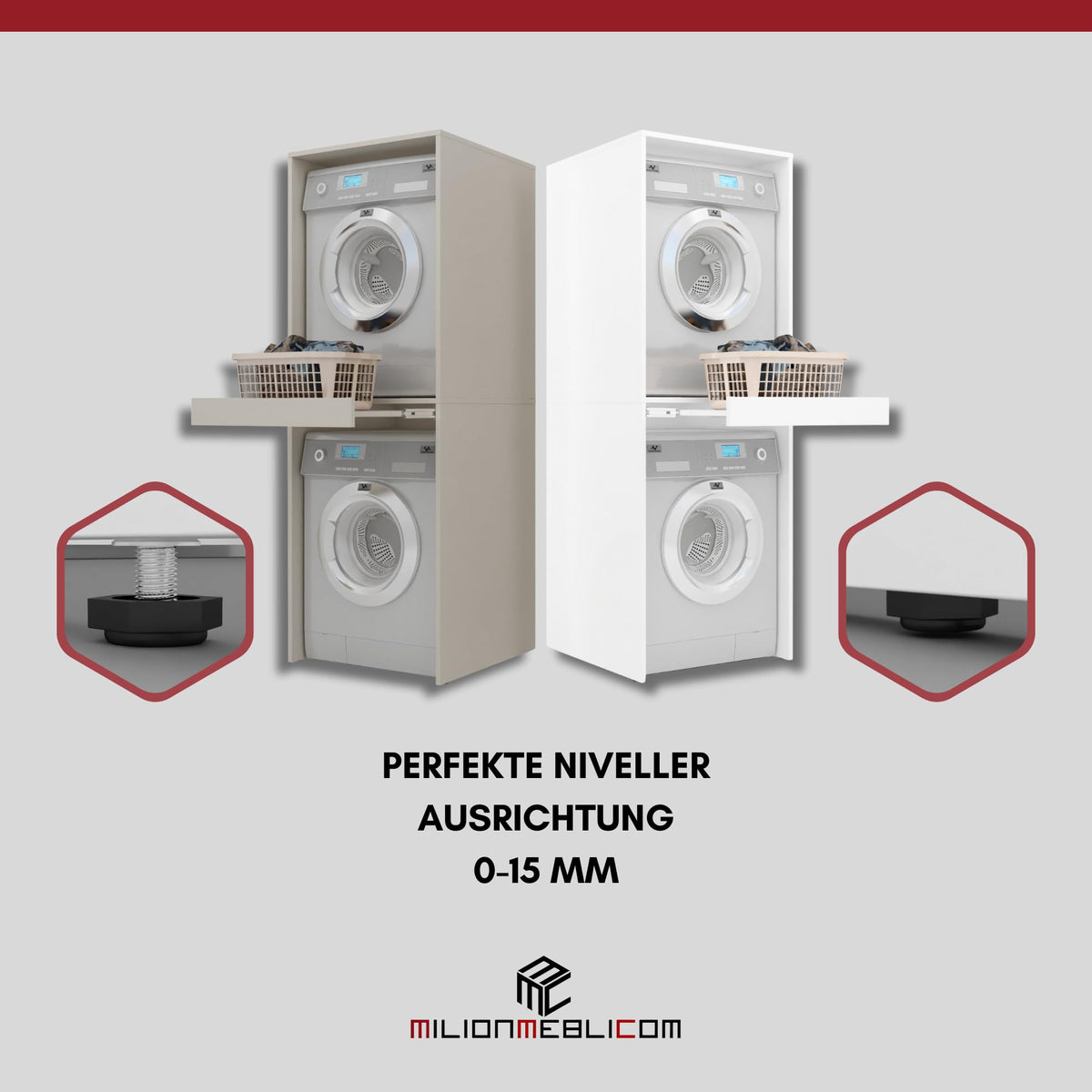 Waschmaschinenschrank für Waschmaschine und Trockner 183,7x65x66cm, ausziehbarer Regalboden, weiß, 18mm Platte