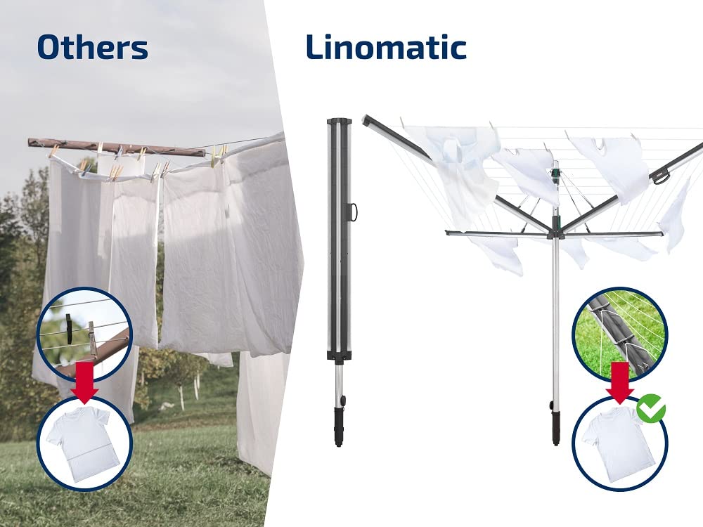 Wäschespinne Linomatic 600 Plus für den Außenbereich mit 60 m Leinenlänge leicht zu öffnen