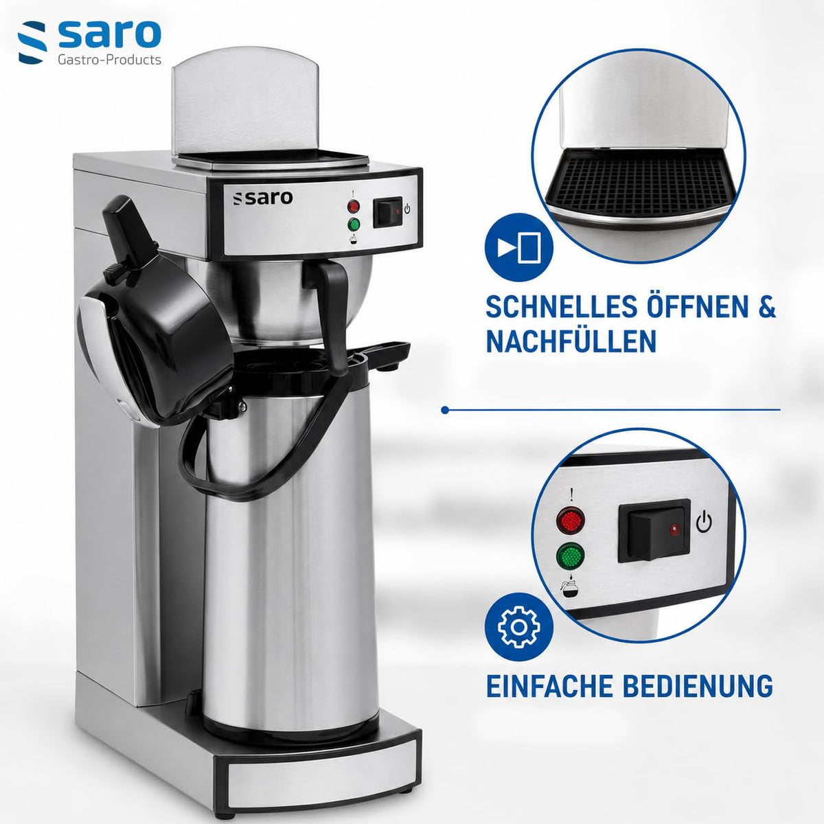Kaffeemaschine Thermo 24 mit Edelstahl Isolierpumpkanne 2,2 L Brühzeit 5 bis 6 Min Trockenlaufschutz 2,069 kW