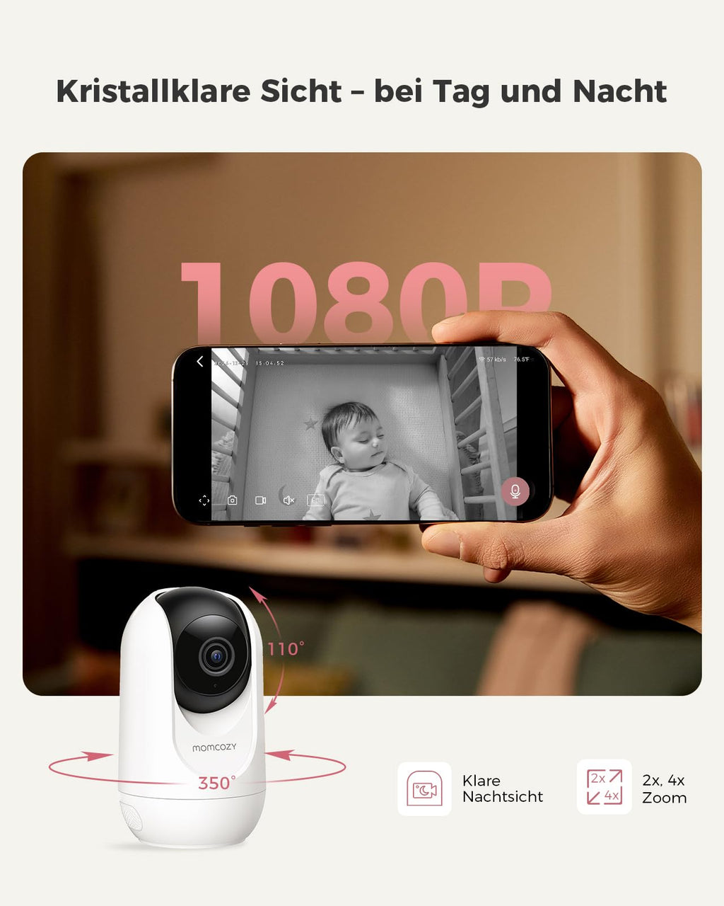 BM04 Babyphone mit Kamera 5 Zoll smart WLAN Baby Monitor mit Nachtsicht und Gegensprechen sowie Appsteuerung