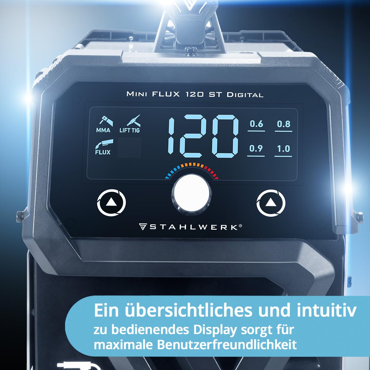 Mini FLUX 120 ST Digital Inverter Schweißgerät für gaslosen Fülldraht Vollausstattung bis 120 A