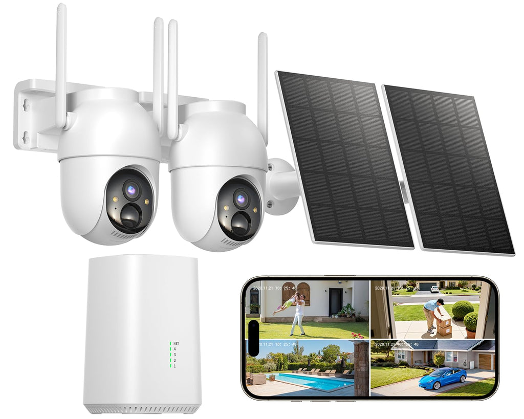 2K Überwachungskamera Außen Akku Solar mit Basisstation und 2 Kameras WLAN Nachtsicht wetterfest