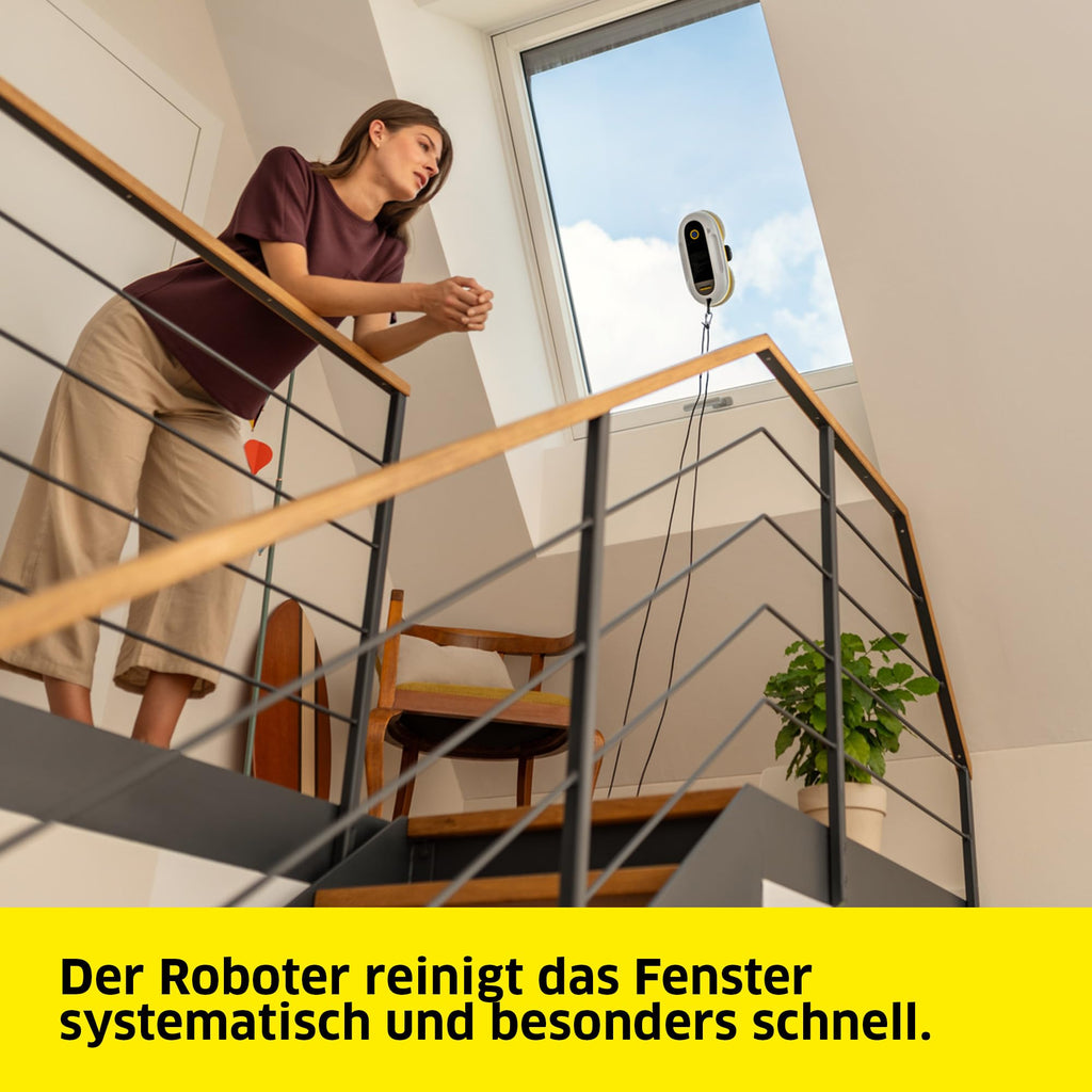 Fensterputzroboter RCW 2 Extra+ mit Sicherungsseil und Notversorgungsakku, 5 Reinigungsmodi, 6 Paar Wischbezüge