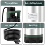 Tauchdruckpumpe 1100W 6300 l/h max. Förderhöhe 47 m für Gartenbewässerung, Wassertank und Kellerentwässerung