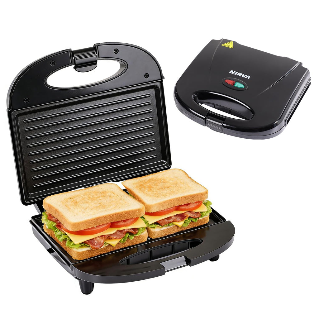 Doppel Sandwichmaker 750 W Antihaftbeschichtung Streifenform schnell aufheizbar Isoliergriff Schwarz