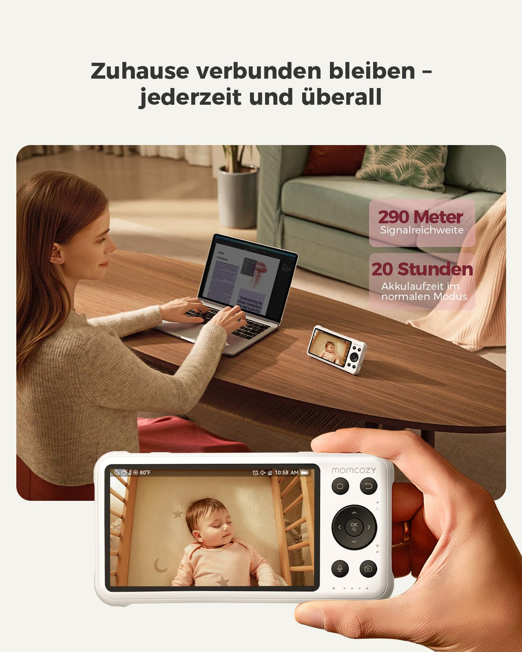 BM04 Babyphone mit Kamera 5 Zoll smart WLAN Baby Monitor mit Nachtsicht und Gegensprechen sowie Appsteuerung