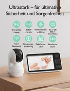 BM03 Babyphone mit Kamera ohne WLAN 5,5 Zoll Monitor mit Nachtsicht, Gegensprechfunktion und Temperaturanzeige