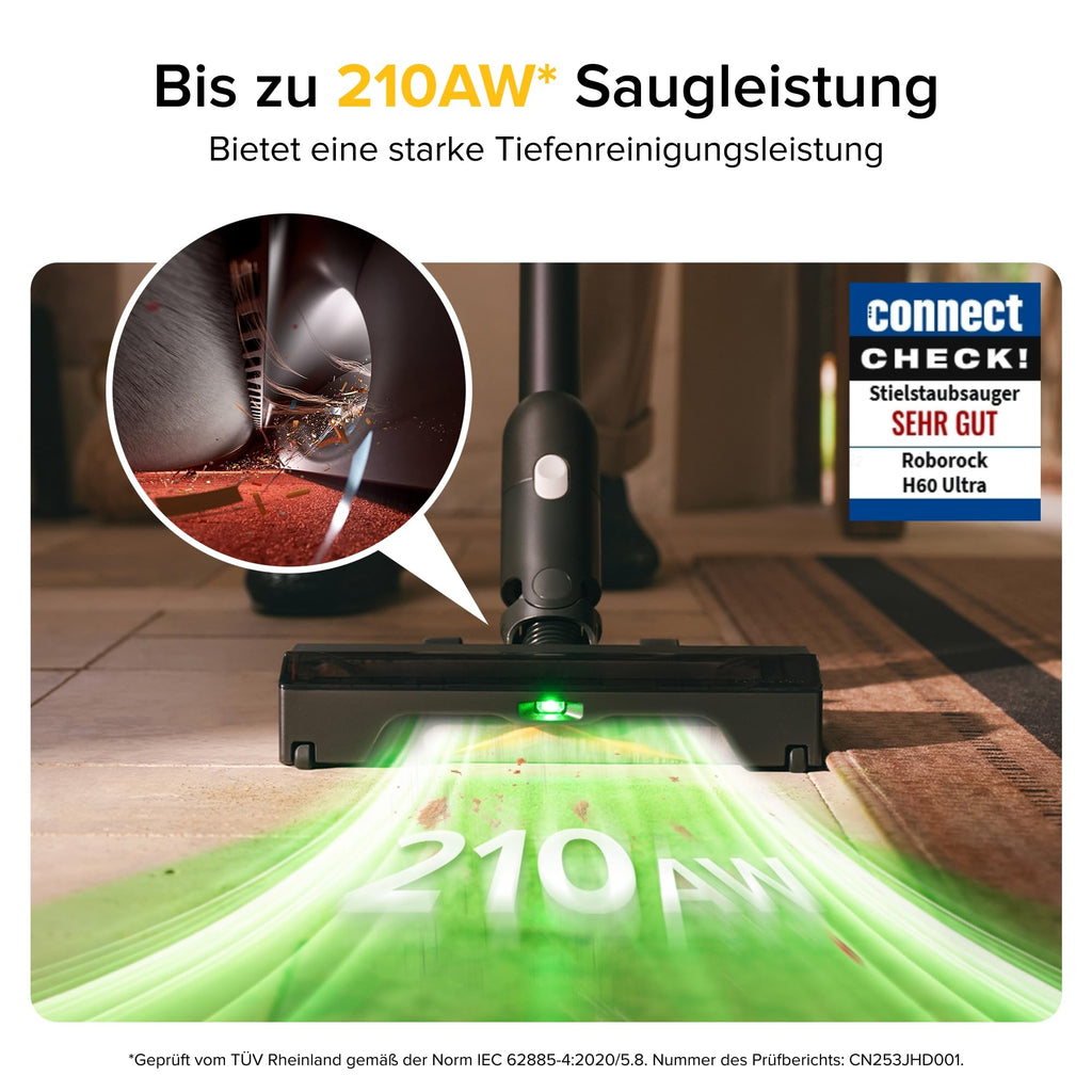 Akku Staubsauger H60 Ultra kabellos mit 210 AW Saugleistung und bis zu 90 Minuten Laufzeit