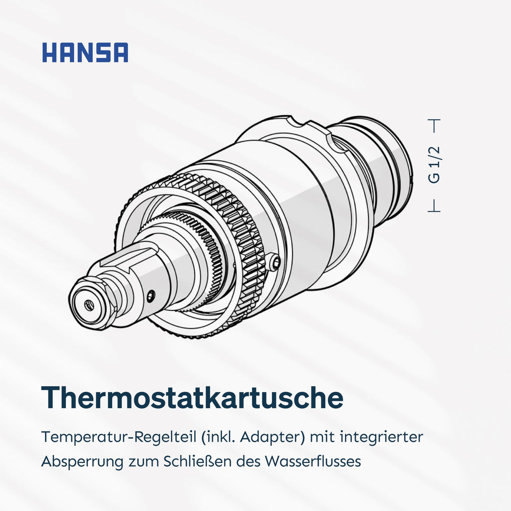 Thermostatkartusche Messing mit Absperrung und Schmutzfilter, G 1/2, DN 15, für Duschthermostat und Badarmatur