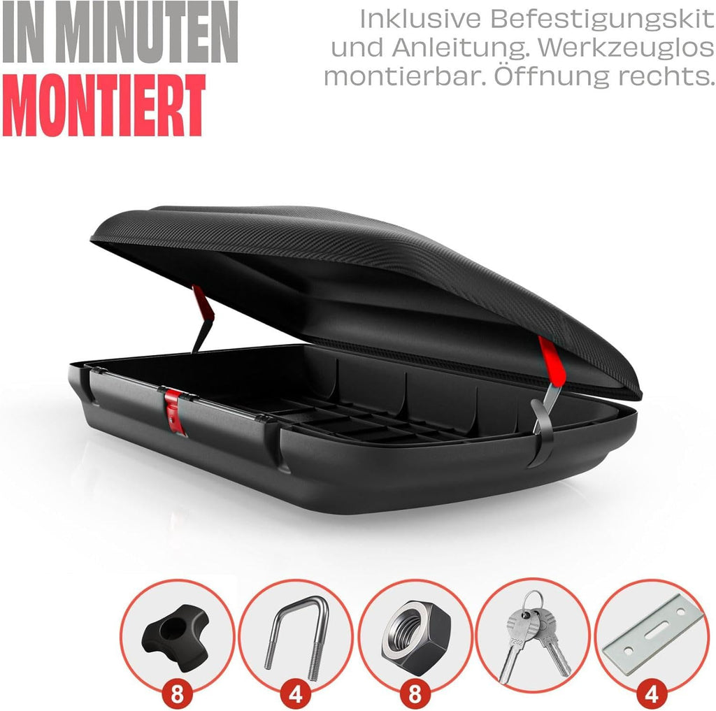 Dachbox BA320 320 Liter Carbonlook Dachkoffer Autobox mit Zentralverriegelung aerodynamisch für Auto