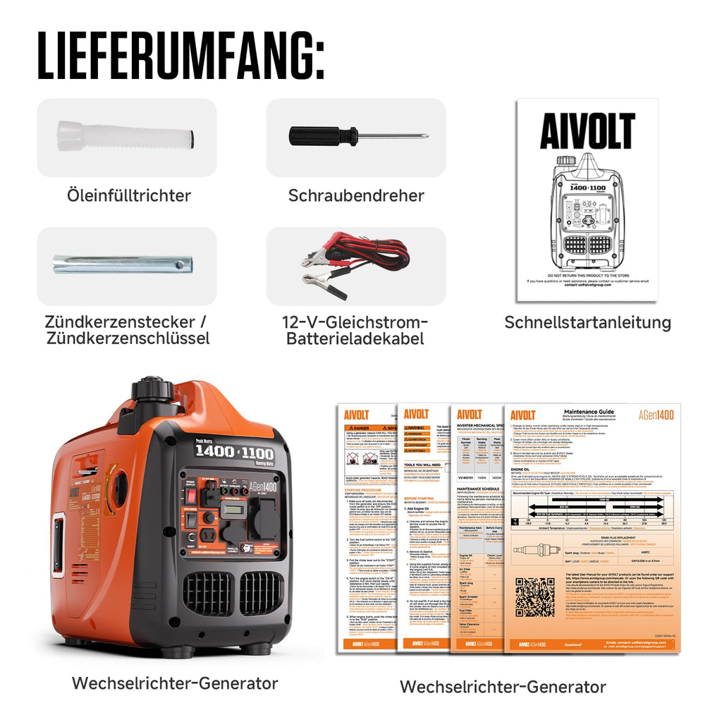 Inverter Stromerzeuger 1400 Watt Notstromaggregat tragbar leise für Camping Haushalt Baustelle