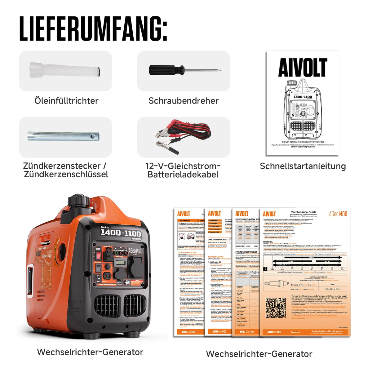 Inverter Stromerzeuger 1400 Watt Notstromaggregat tragbar leise für Camping Haushalt Baustelle