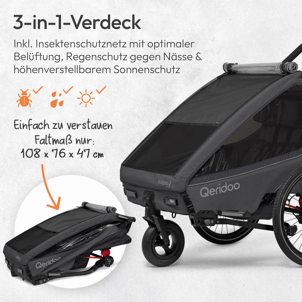 Kidgoo 2 Lite Fahrradanhänger für 2 Kinder als leichter Doppelanhänger zum Anhängen an Fahrräder