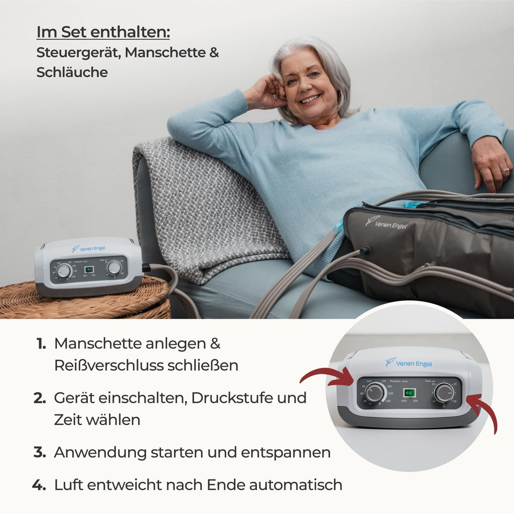 Beinmassagegerät 4 Basic Beinmanschetten 4 Luftkammern 1 Massageprogramm gegen Cellulite fördert Durchblutung