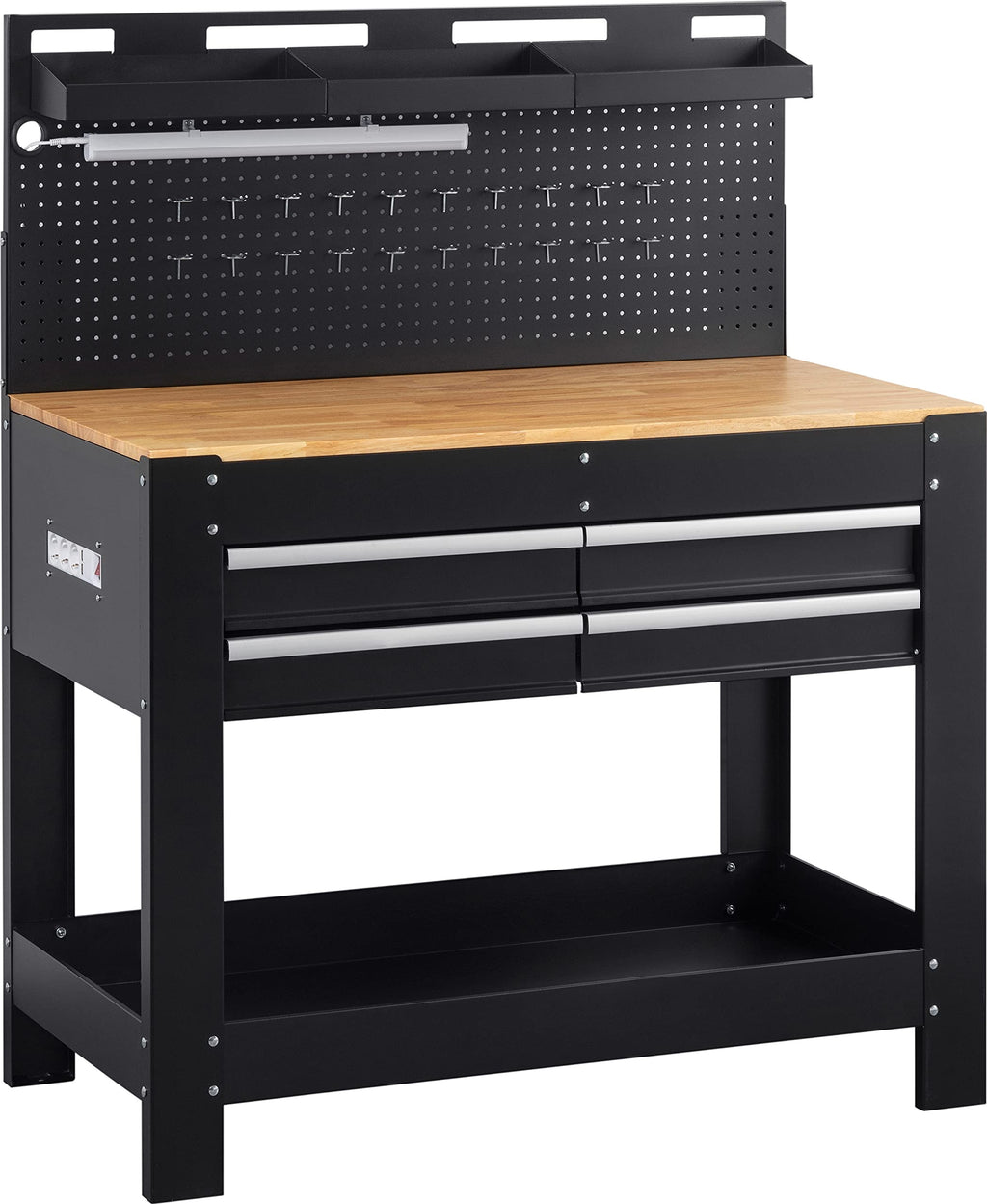 Werkbank 1400x1140x610mm 200kg Tragkraft 4 Schubladen Lochrückwand LED Lampe Steckdosenleiste Stahl 9079700