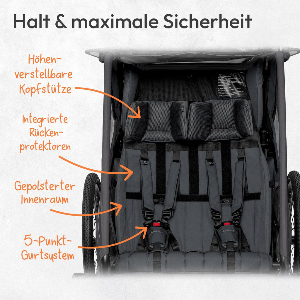 Kidgoo 2 Lite Fahrradanhänger für 2 Kinder als leichter Doppelanhänger zum Anhängen an Fahrräder