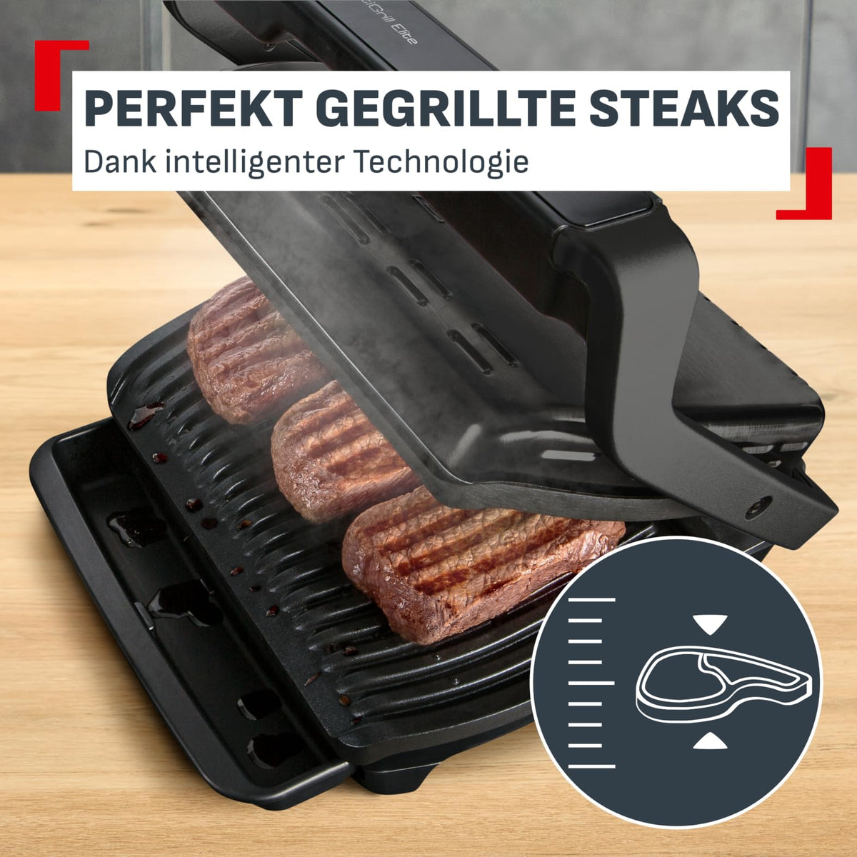 OptiGrill Elite XL Kontaktgrill mit automatischer Garzeitanpassung für perfekte Grillergebnisse